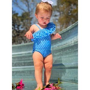 Bermies Girl's Tribal Turtle Blue One Piece Swim Suit